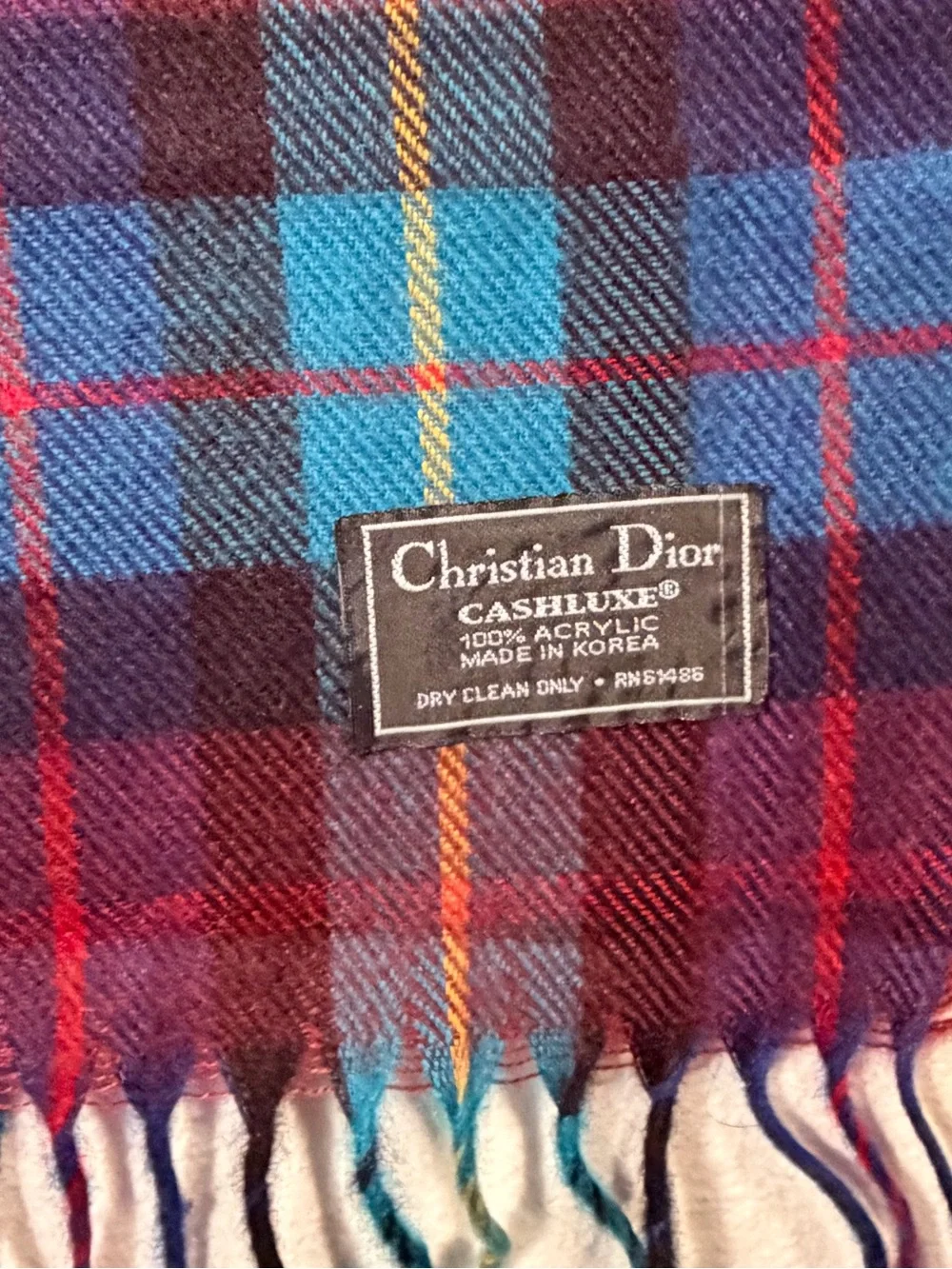 Christian Dior CASHLUXE Multicolor Plaid Wool Scarf